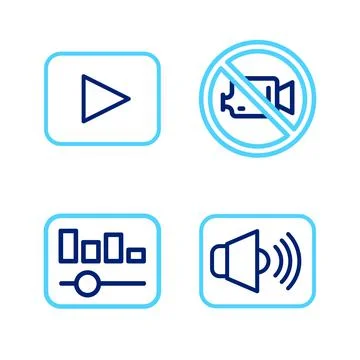 Set line Speaker volume, Music equalizer, Prohibition no video recording and Stock Illustration