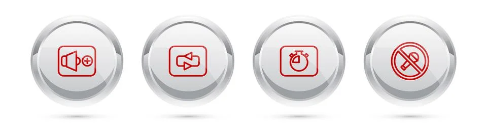 Set line Speaker volume, Repeat button, Stopwatch and Mute microphone. Silver Stock Illustration