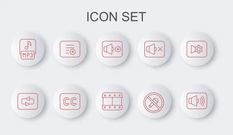 Set line Speaker volume, Repeat button, Mute microphone, MP3 file, Add play.. 스톡 일러스트