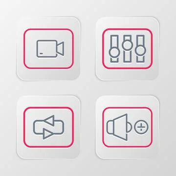 Set line Speaker volume, Repeat button, Sound mixer controller and Play vid.. Stock Illustration