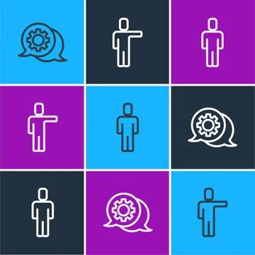 Set line Speech bubble chat, Head hunting and icon. Vector Stock Illustration