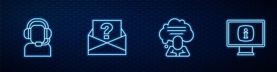 Set line Speech bubble chat, Man with headset, Envelope question mark and Stock Illustration