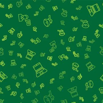 Set line Speech bubble chat, Laptop and Megaphone on seamless pattern. Vector Stock Illustration