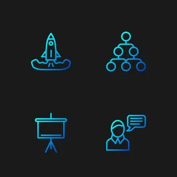 Set line Speech bubble chat, Chalkboard, Rocket and Hierarchy organogram chart Illustrazione stock