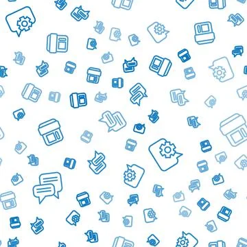 Set line Speech bubble chat, Telephone 24 hours support and handset on seamless Stock Illustration
