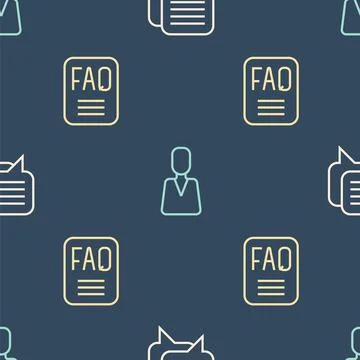 Set line Speech bubble chat, FAQ information and Employee on seamless pattern Stock Illustration