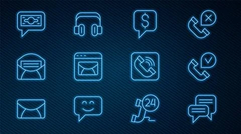 Set line Speech bubble chat, Telephone handset, Paid support, Mail e-mail Stock Illustration