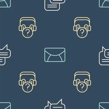 Set line Speech bubble chat, Headphones with question and Mail and e-mail on Illustrazione stock