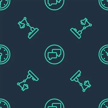 Set line Speech bubble chat, Table lamp and Clock on seamless pattern. Vector Stock Illustration