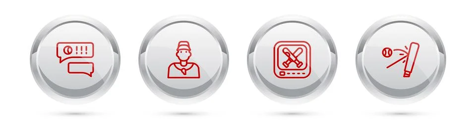 Set line Speech bubble chat baseball, Baseball coach, Monitor with game and bat 스톡 일러스트