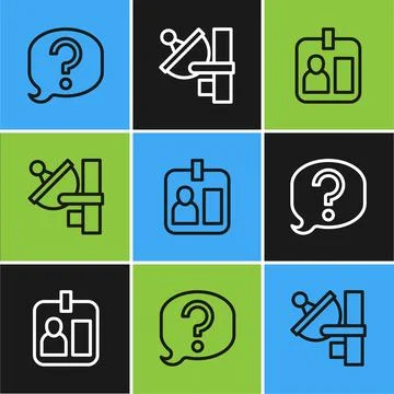 Set line Speech bubble chat, Journalist id card and Radar icon. Vector Illustrazione stock