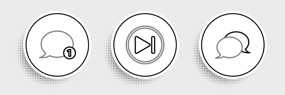 Set line Speech bubble chat, and Fast forward icon. Vector Illustrazione stock