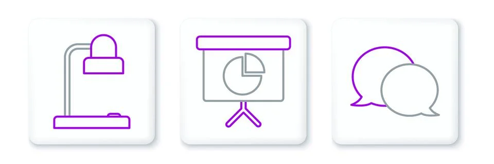 Set line Speech bubble chat, Table lamp and Presentation financial board wi.. 스톡 일러스트