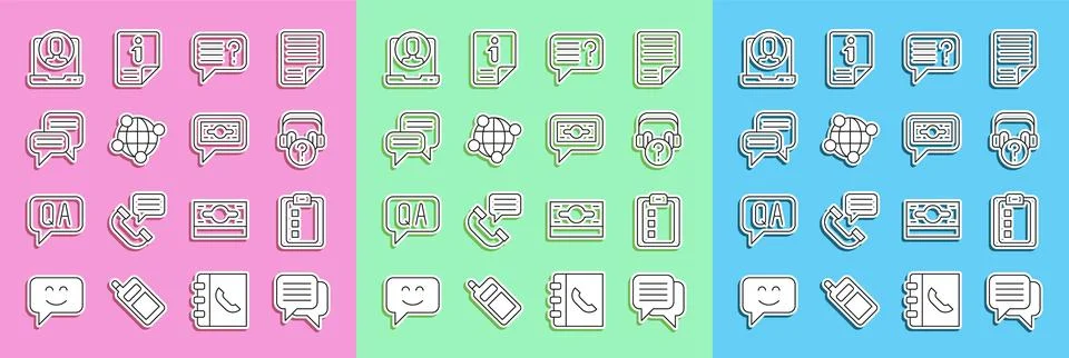 Set line Speech bubble chat Online quiz test survey Headphones with question  Illustrazione stock
