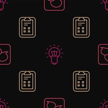 Set line Speech bubble chat, Exam sheet with check mark and Light bulb on s.. Illustrazione stock
