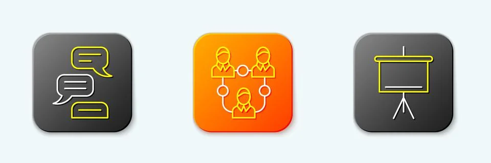Set line Speech bubble chat, Project team base and Chalkboard icon. Vector Stock Illustration