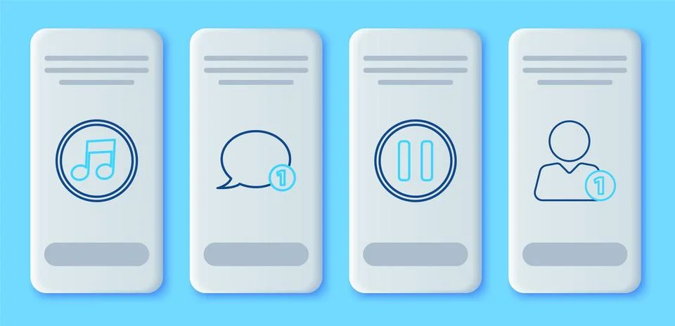 Set line Speech bubble chat, Pause button, Music note, tone and Add friend .. イラスト素材