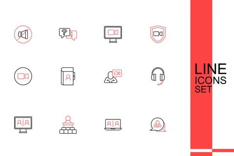 Set line Speech bubble chat, Video conference, Speaker, Headphones, Phone b.. 스톡 일러스트
