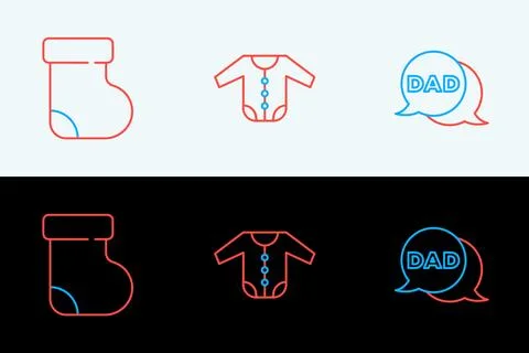 Set line Speech bubble dad, Baby socks clothes and  icon. Vector Stock Illustration