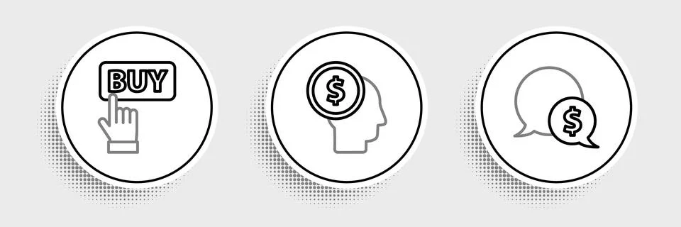Set line Speech bubble with dollar, Buy button and Business man planning mi.. Stock Illustration