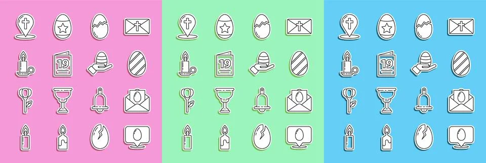 Set line Speech bubble with easter egg, Greeting card Happy Easter, Broken,.. 스톡 일러스트