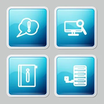 Set line Speech bubble Exclamation, Computer monitor diagnostics, User manual イラスト素材