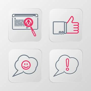 Set line Speech bubble Exclamation, with smile face, Hand thumb up and Syst.. イラスト素材