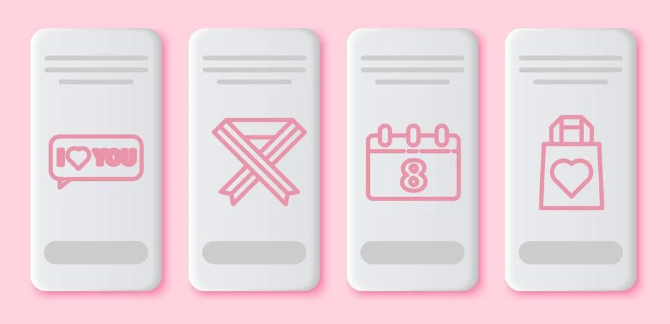 Set line Speech bubble with I love you, Breast cancer awareness ribbon, Calendar Illustrazione stock