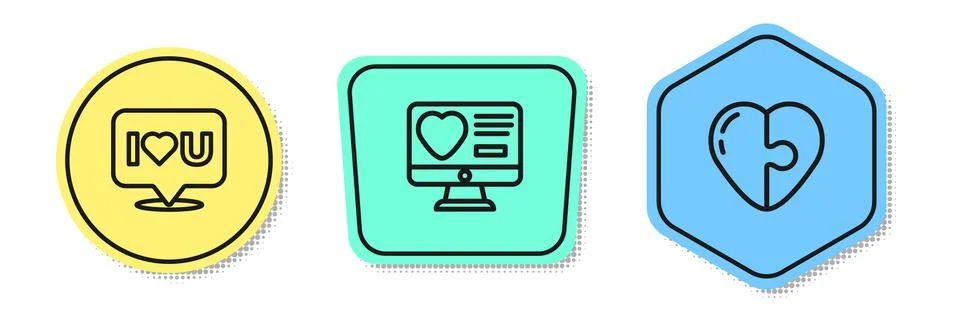 Set line Speech bubble with I love you, Dating app online and Heart. Colored Ilustração Stock