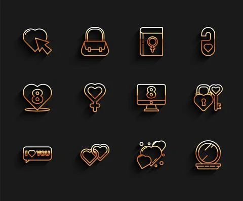 Set line Speech bubble with I love you, Two Linked Hearts, and cursor click Ilustração Stock