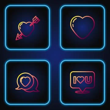 Set line Speech bubble with I love you, Heart in speech, Amour heart and ar.. Ilustração Stock