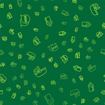 Set line Speech bubble mom, Baby stroller and bottle on seamless pattern. Vector Stock Illustration