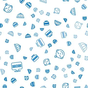 Set line Speech bubble mom, Little boy head and Baby hat on seamless pattern Stock Illustration