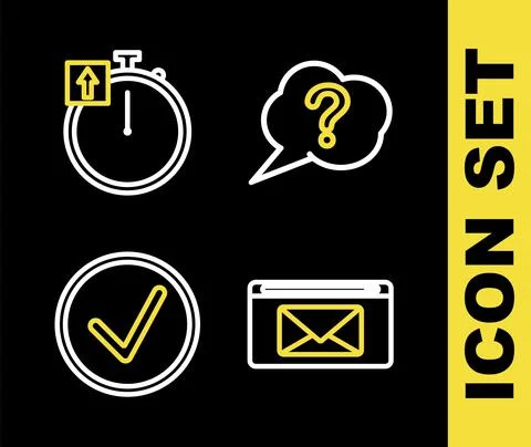 Set line Speech bubble Question, Mail and e-mail, Check mark in circle and Stock Illustration