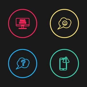 Set line Speech bubble Question, Mobile with exclamation mark, smile face and Stock Illustration