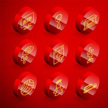 Set line Speech bubble rip death, Tie, Coffin with cross, Tear cry eye, Calendar Stock Illustration