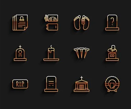 Set line Speech bubble rip death, Grave with tombstone, Death certificate, .. Stock Illustration