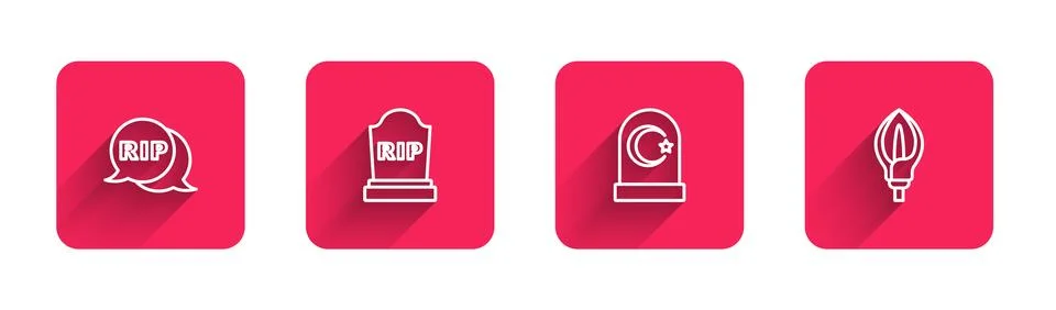 Set line Speech bubble rip death, Tombstone with RIP written, Muslim cemete.. Illustrazione stock