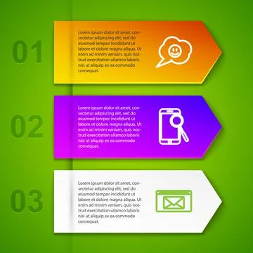 Set line Speech bubble with smile face, Mobile phone diagnostics, Mail and e Illustrazione stock