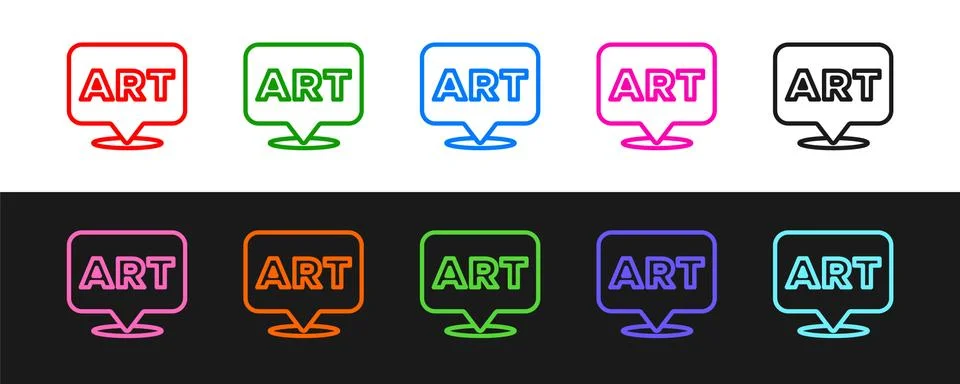 Set line Speech bubble with text art icon isolated on black and white background イラスト素材