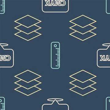 Set line Speech bubble with text CMYK, Layers and Ruler on seamless pattern Stock Illustration