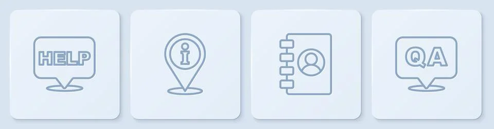 Set line Speech bubble with text Help, Address book, Location information and Stock Illustration