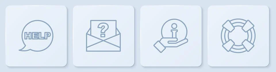 Set line Speech bubble with text Help, Information, Envelope question mark and 库存插图