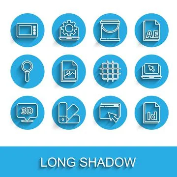 Set line Speech bubble with text 3D, Color palette guide, Graphic tablet, Web Stock Illustration