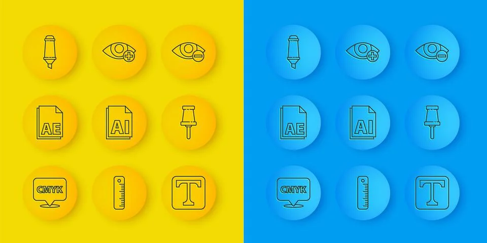 Set line Speech bubble with text CMYK, AE file document, AI, Text, Push pin Stock Illustration
