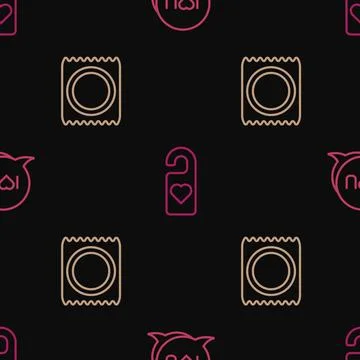 Set line Speech bubble text I love you, Condom in package and Please not disturb Stock-Illustration