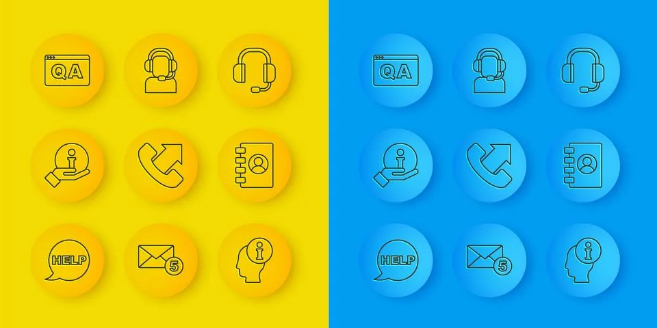 Set line Speech bubble with text Help, Information, Telephone 24 hours supp.. Ilustración de archivo