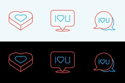 Set line Speech bubble text I love you, Candy in heart shaped box and  icon.. 库存插图