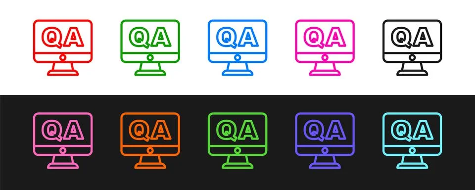 Set line Speech bubbles with Question and Answer icon isolated on black and Stock Illustration