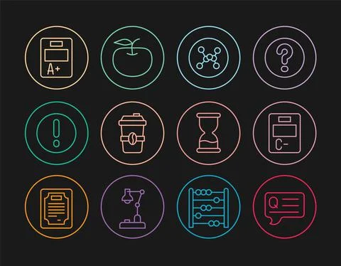 Set line Speech bubbles with Question, Exam paper incorrect answers, Chemical Stock Illustration